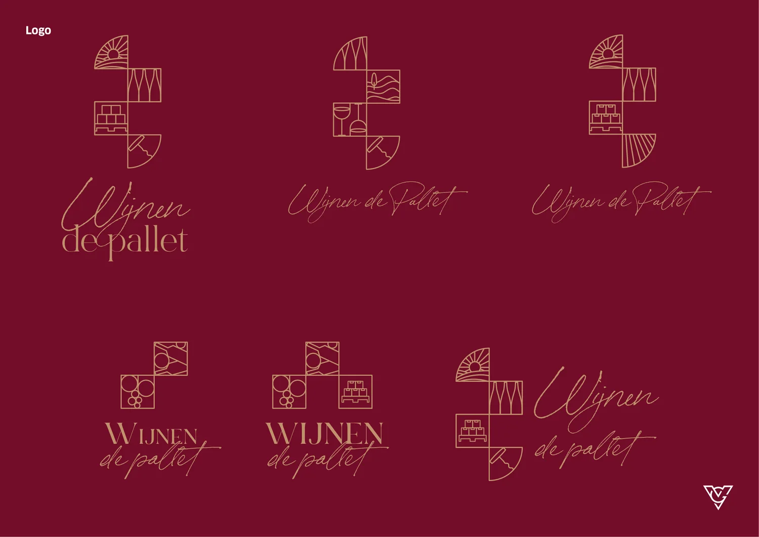 Wijnen de Pallet logo-exploraties op bordeauxrood