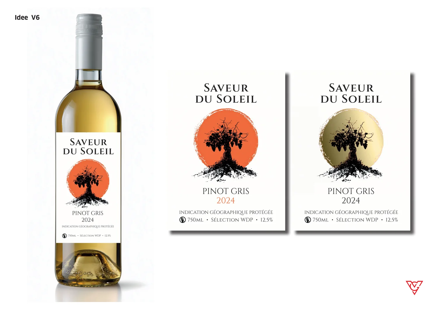 Saveur du Soleil etiket idee 6 — klassiek met zon en wijnstok